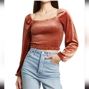 Velvet smocked top